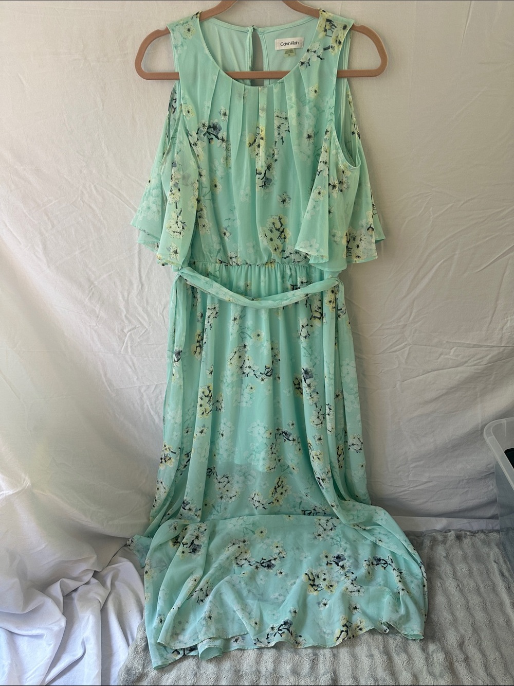 Chiffon Floral Maxi Dress - Mint Green by Calvin Klein